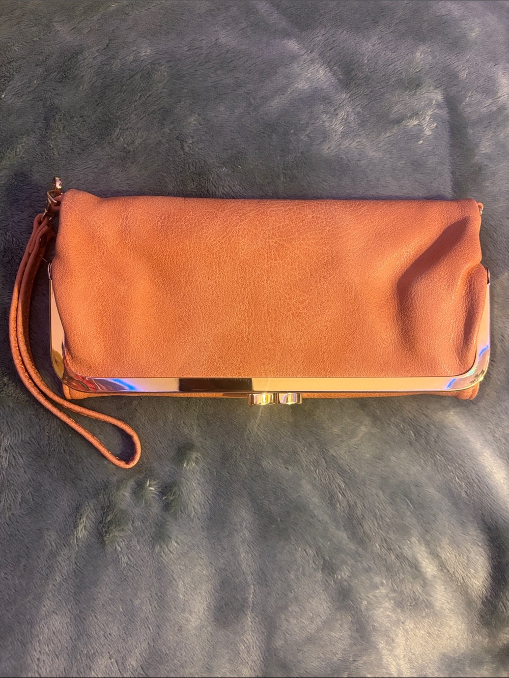 Madison West Tan Foldover Wristlet Clutch with Gold Accent